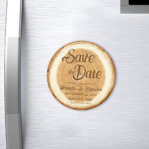 Rustic Wood Slice Wedding Save the Date Magnet