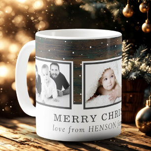 Rustic Wood Snow Merry Christmas Family Photo Coffee Mug