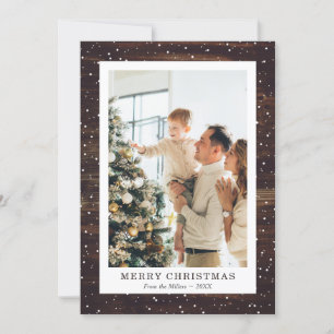 Rustic Wood Snow Photo Merry Christmas Cards