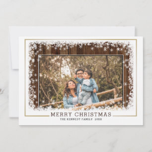 Rustic Wood Snowflake Family Photo Christmas Holiday Card