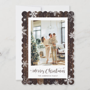 Rustic Wood Snowflake Photo Merry Christmas Card