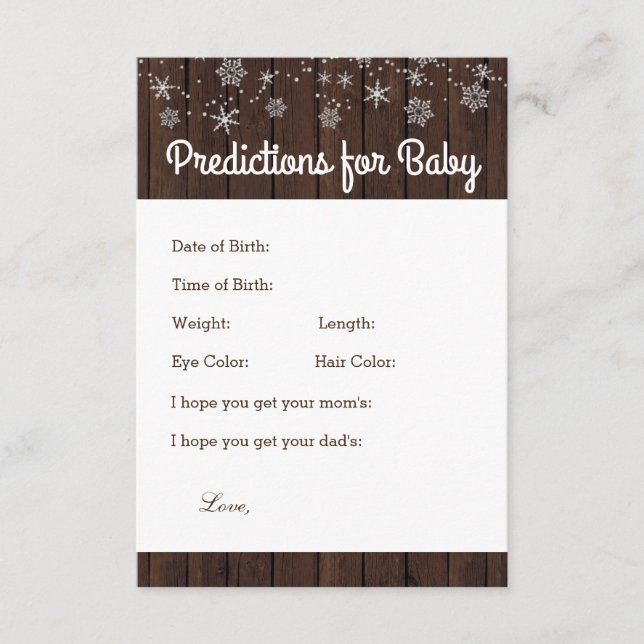 Rustic Wood Snowflake Predictions and Advice Cards (Front)