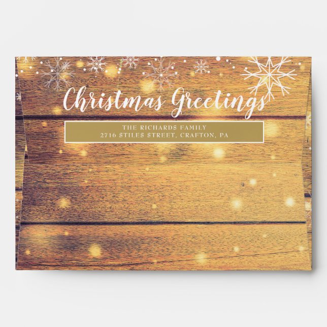 Rustic Wood Snowflakes Christmas Return Address Envelope (Back (Top Flap))