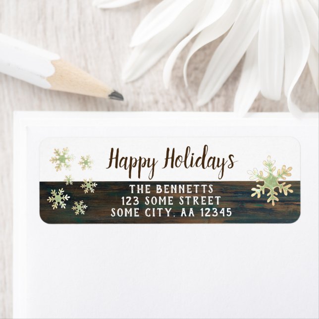 Rustic Wood Snowflakes Christmas Return Address Label (Insitu)