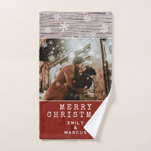 Rustic Wood Snowflakes Photo Christmas  Hand Towel
