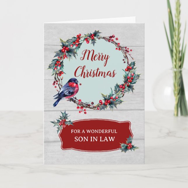 Rustic Wood Son in Law Merry Christmas Card (Front)