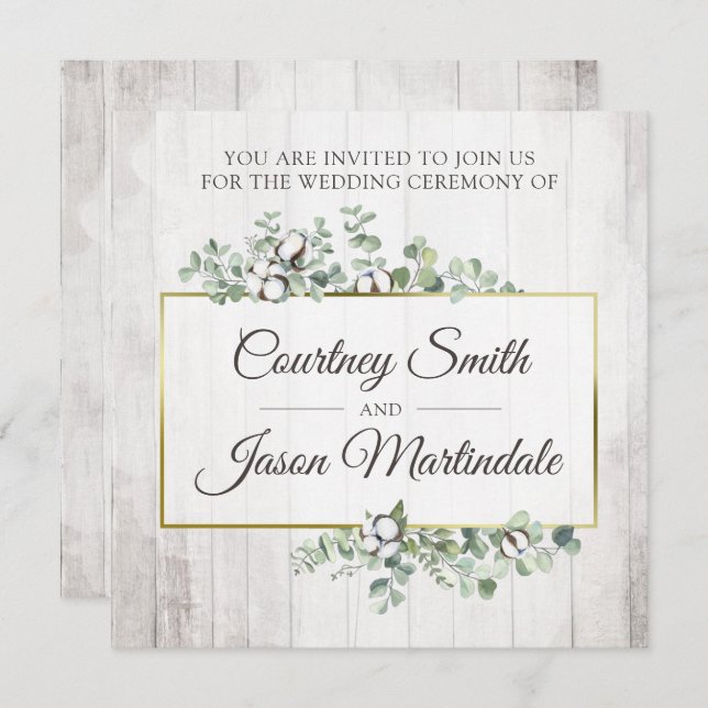 Rustic Wood Southern Cotton Botanical Wedding Invitation (Front/Back)