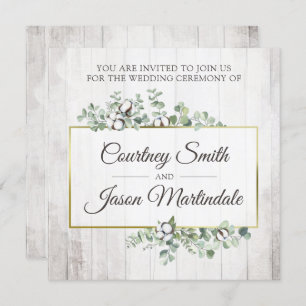 Rustic Wood Southern Cotton Botanical Wedding Invitation