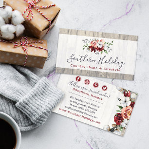 Rustic Wood & Southern Country Cotton Social Media Business Card