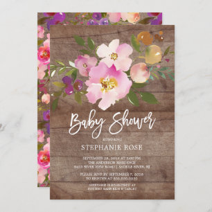 Rustic Wood Spring Bouquet Baby Shower Invitation