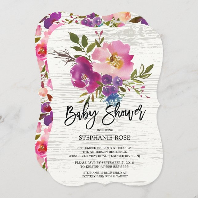 Rustic Wood Spring Bouquet Baby Shower Invitation (Front/Back)
