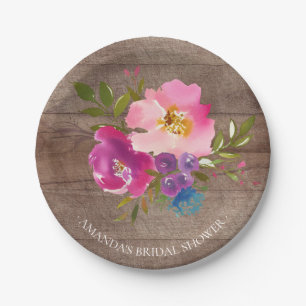 Rustic Wood Spring Flowers Shower 7" Plate