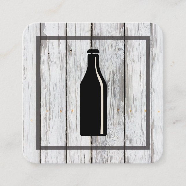 Rustic Wood Square Element | Beer Icon Business Card (Front)