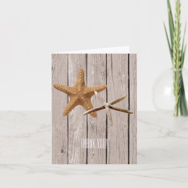 Rustic Wood Starfish Beach Thank You Card (Front)
