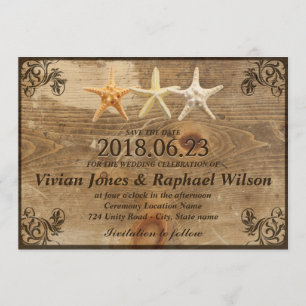 Rustic Wood & Starfish Beach Wedding Save The Date