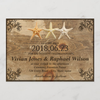 Rustic Wood & Starfish Beach Wedding Save The Date