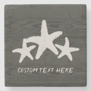 Rustic Wood Starfish Beluga Grey Stone Coaster