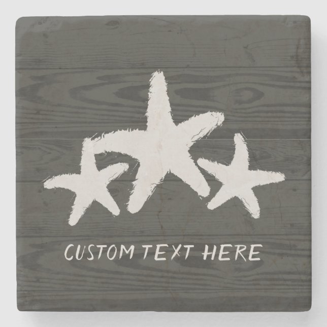 Rustic Wood Starfish Beluga Grey Stone Coaster (Front)
