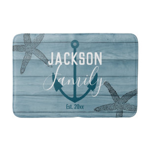 Rustic Wood Starfish Custom Family Beach House Bath Mat