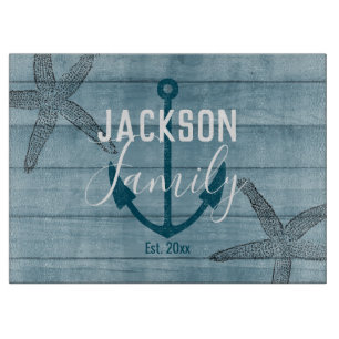 Rustic Wood Starfish Custom Family Beach House Cutting Board