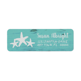 Rustic Wood Starfish Limpet Shell Blue Return Address Label