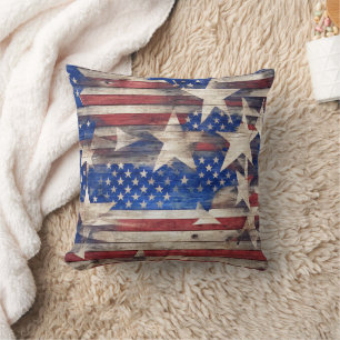 Rustic Wood Stars and Stripes Cushion