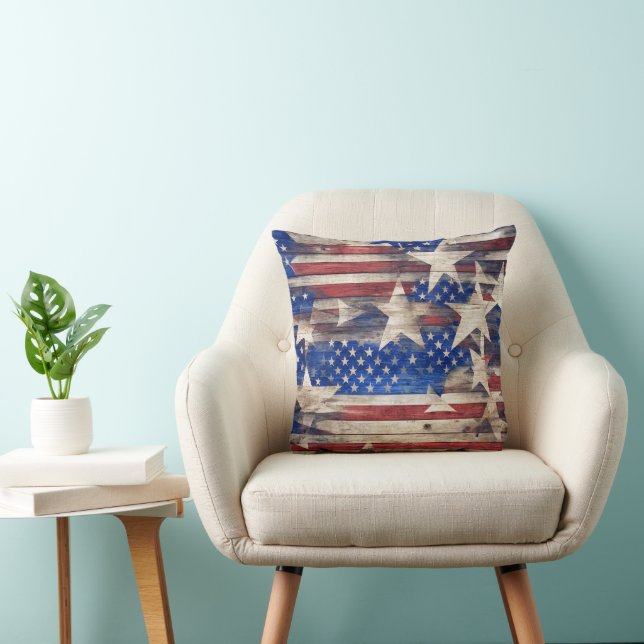 Rustic Wood Stars and Stripes Cushion (Chair)