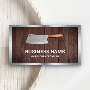 Rustic Wood Steel Butcher Knife Meat Shop Business Card