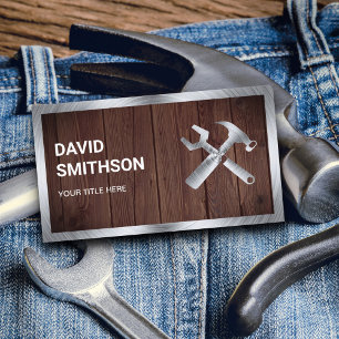 Rustic Wood Steel Handyman Auto Repair Mechanic Business Card