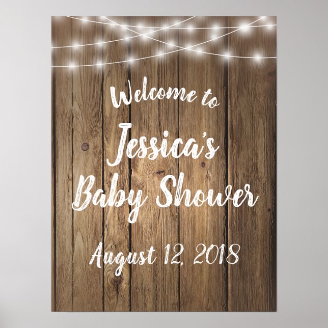 Rustic Wood Sting Lights Event Baby Shower Wedding Poster (Front)
