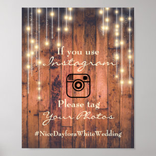 Rustic Wood Sting Lights Instagram Wedding Sign