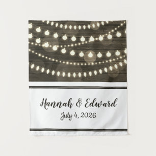 Rustic Wood String Light Custom Wedding Tapestry