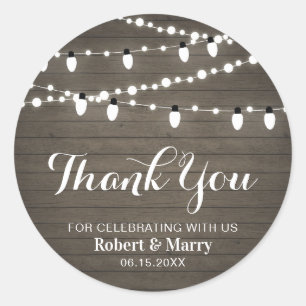 Rustic Wood & String Light Party Thank you Sticker