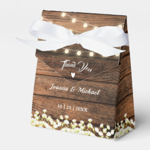 Rustic Wood String Lights Baby's Breath & Lace Favour Box