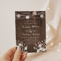 Rustic Wood String Lights Blush Floral Wedding