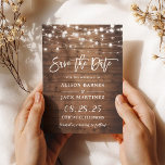 Rustic Wood String Lights Brush Script Wedding Save The Date<br><div class="desc">Rustic Country Wood Twinkle Lights Wedding Photo Save the Date Card. For further customisation,  please click the "customise further" link and use our design tool to modify this template.</div>