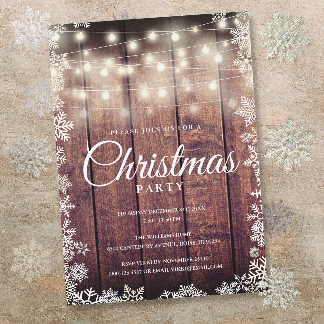Rustic Wood String Lights Christmas Holiday Party Invitation (Rustic Wood String Lights Christmas Holiday Party Invitation)