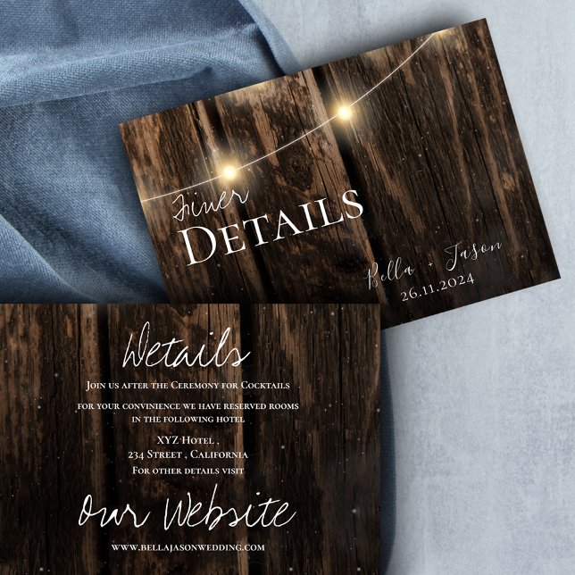 Rustic Wood String Lights Country Wedding Details  Enclosure Card (Creator Uploaded)