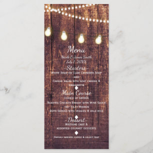 Rustic Wood & String Lights Country Wedding Menu