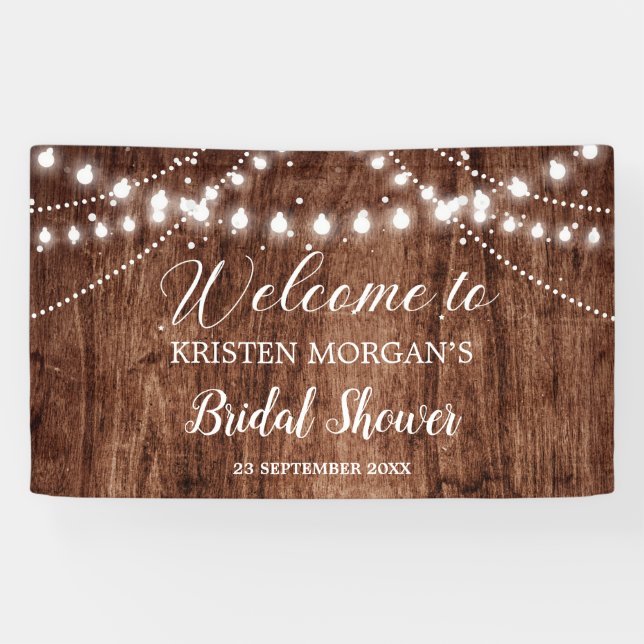 Rustic wood string lights garden Bridal shower Banner (Horizontal)