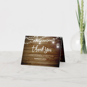 Rustic Wood String Lights Graduation Thank You Card