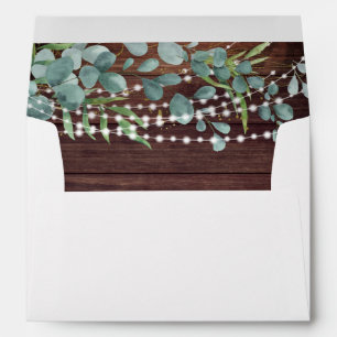 Rustic Wood String Lights Greenery Address Envelope