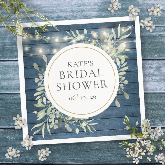 Rustic Wood String Lights Greenery Bridal Shower Napkin (Rustic Wood String Lights Greenery Bridal Shower Napkins)