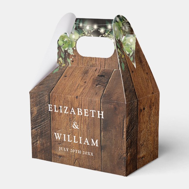Rustic Wood String Lights Greenery Wedding Favour Box (Front Side)