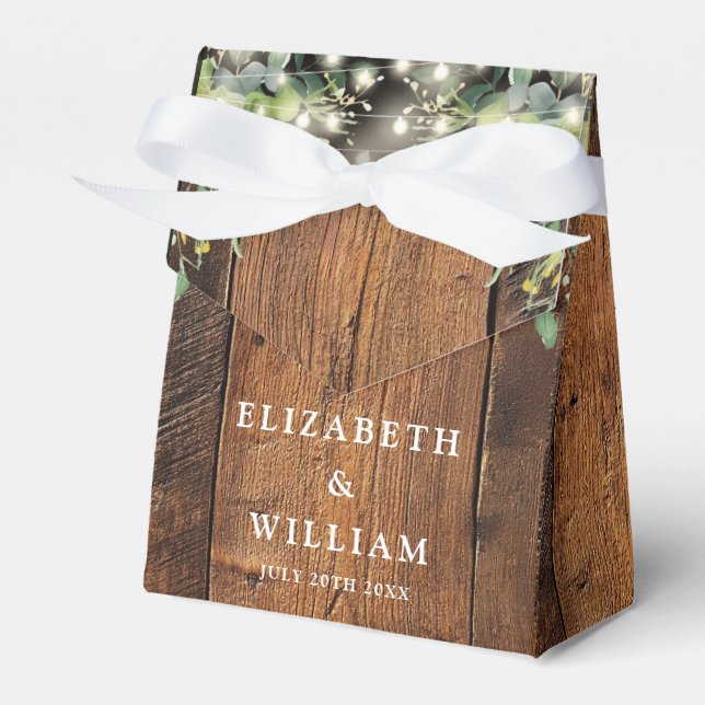 Rustic Wood String Lights Greenery Wedding Favour Box (Front Side)