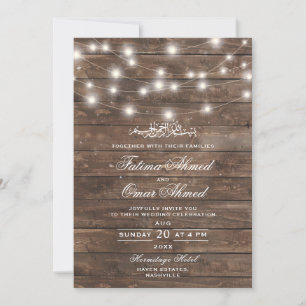 Rustic Wood String Lights Islamic Muslim Wedding Invitation