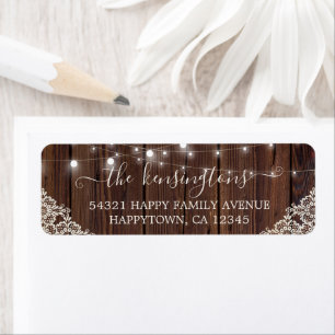Rustic Wood String Lights Lace Label Return Address Label