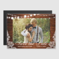 Rustic Wood String Lights Lace Photo Save the Date