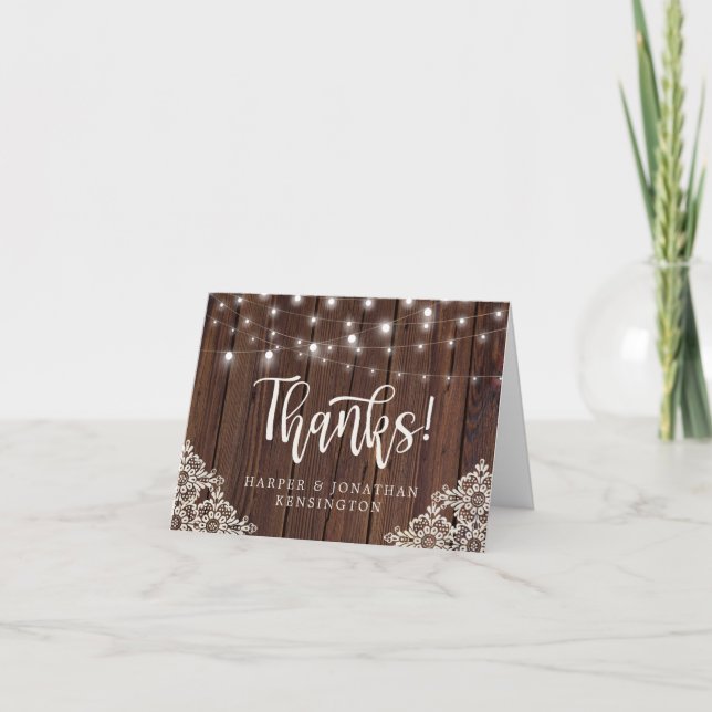 Rustic Wood String Lights Lace Thank You (Front)