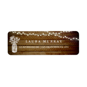 Rustic Wood String Lights Mason Jar Address Label Return Address Label